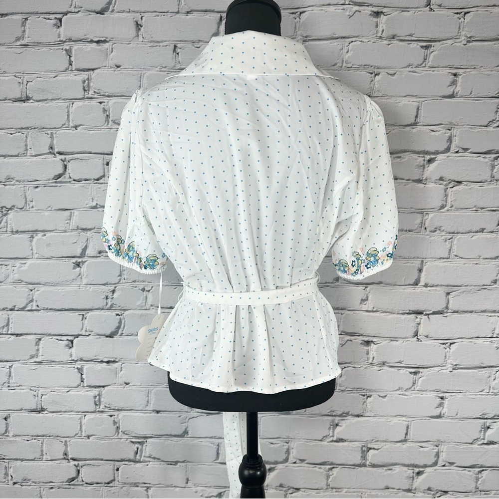 Unique Vintage x The Smurfs NEW Retro Polka Dot Blouse Top 1X/16 White Kidcore - Picture 2 of 12